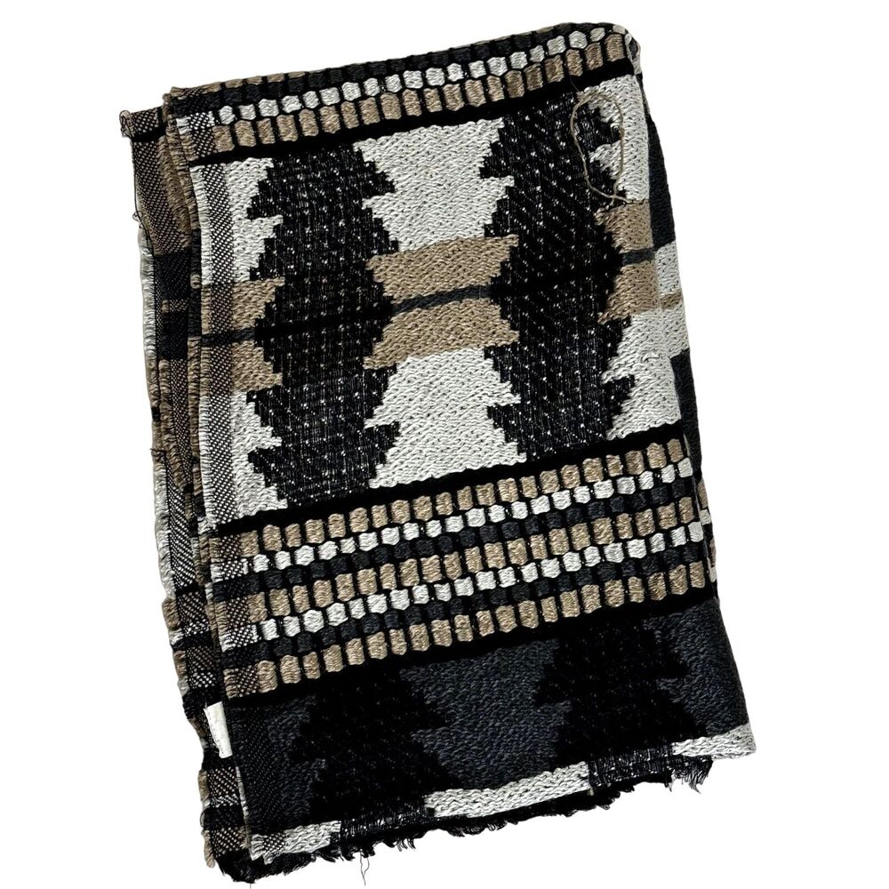 Aztec Pattern Geometric Woven Scarf Black Gray OS Brown